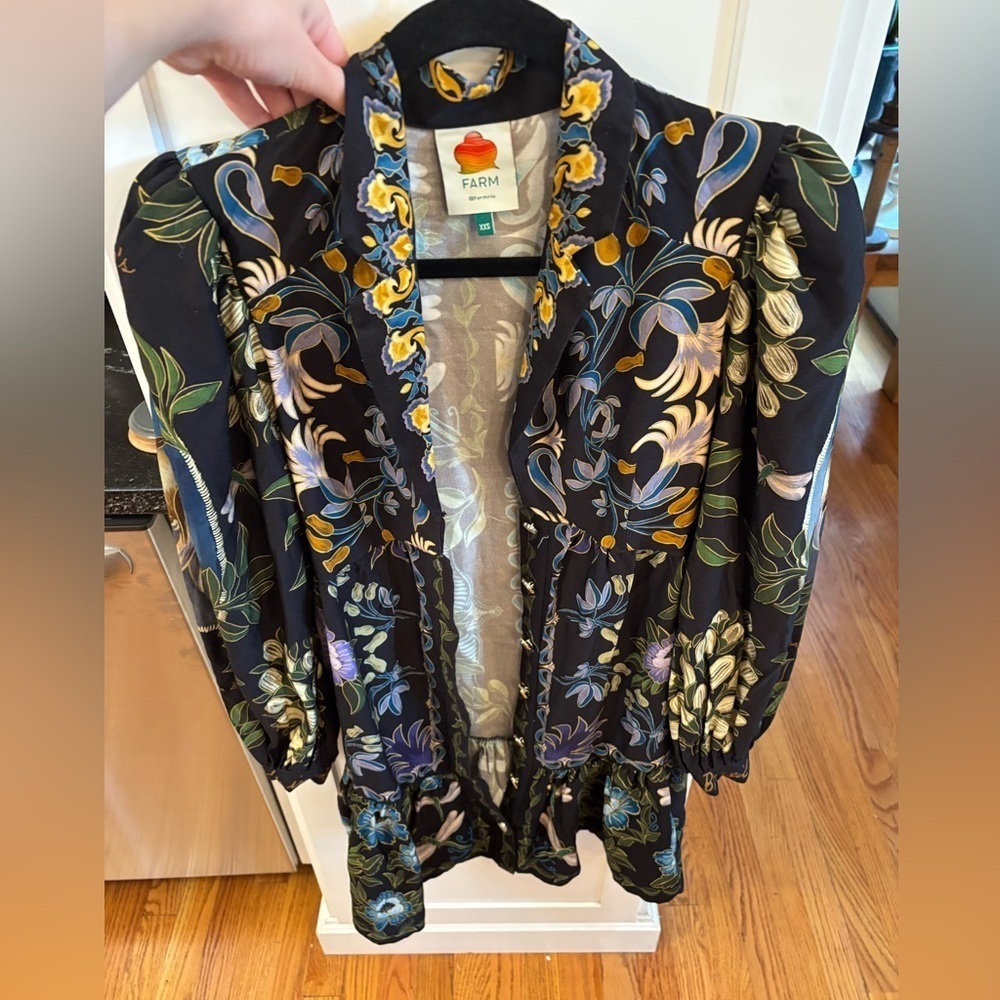new Farm Rio Black Winter Garden long sleeve floral mini dress - Picture 4 of 7